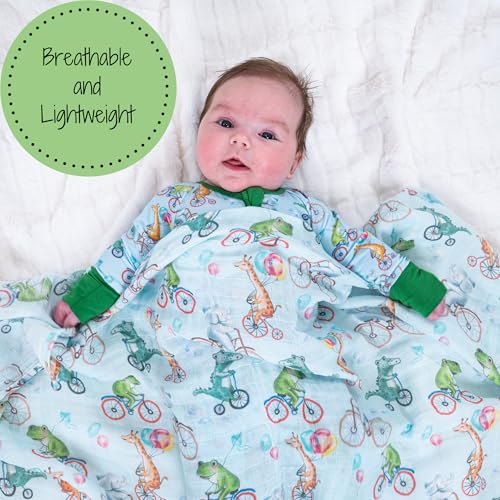 Wheely Wild Baby Swaddle Blanket 47x47 in Organic Cotton, Newborn Receiving Blanket