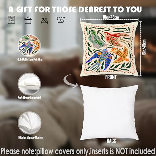 Four Little Birds Throw Pillow Cover 18x18, Soft Flannel Decorative Case