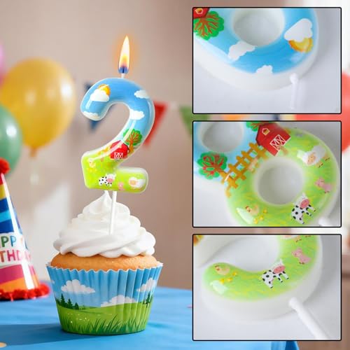 Number 2 Farm Birthday Candle - Barnyard Themed Cake Topper Decoration