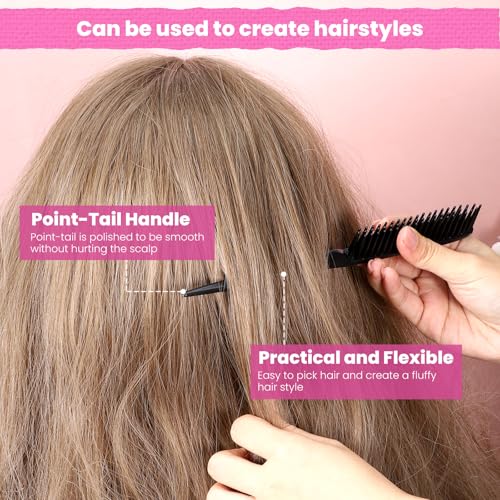 Exircy 4-Piece Rat Tail Hair Styling Comb Set with 3-Row Brushes