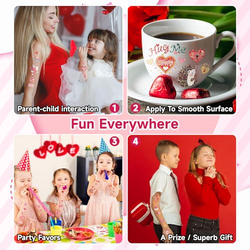 EMOME Glitter Valentine Temporary Tattoos for Kids Party Favors Goodie Bags