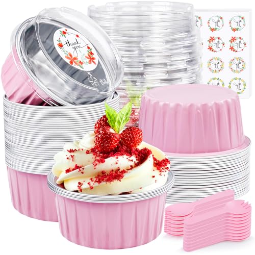 Pink Mini Cake Pans with Lids - 30Pcs Aluminum Foil Baking Set