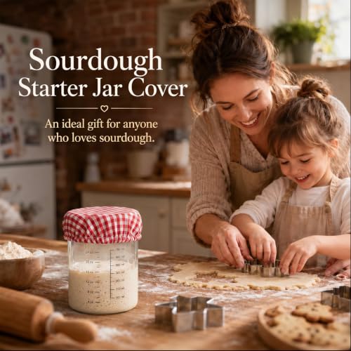 Dopenspi 6-Pack Sourdough Jar Cloth Covers Reusable Plaid Fermentation Lids