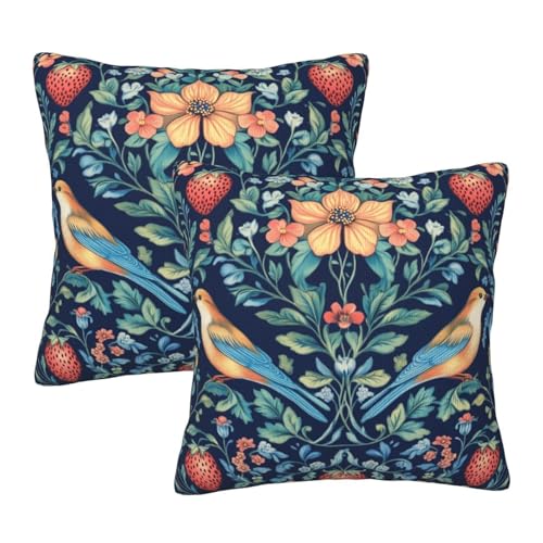 Chinoiserie Blue Bird Throw Pillow Covers - 18x18 Inch, Set of 2