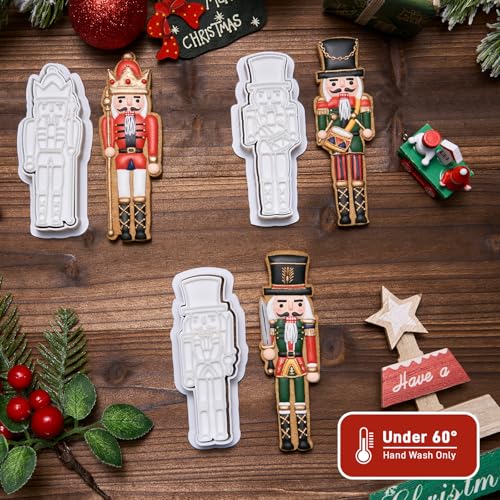 Nutcracker Ballet Cookie Cutters Set with 3D Stamper - Christmas Baking Accessories, 3.5"