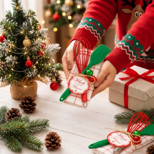 Christmas Kitchen Utensil Set with Grid and Silicone Whisks - 12 Sets 98 Pcs, Holiday Cooking Gifts