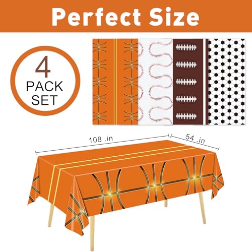4-Pack Sports Theme Tablecloths - 54x108 Inch Disposable Party Covers