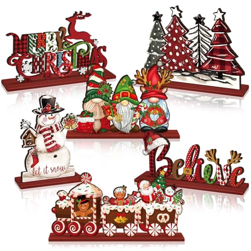 Realspring Classic Style Christmas Wooden Table Centerpieces - Set of 6