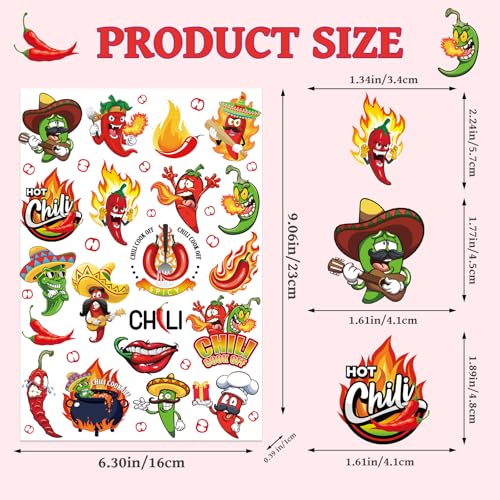 Chili Cook-Off Temporary Tattoos - 160 Pcs Red Hot Pepper Party Favors