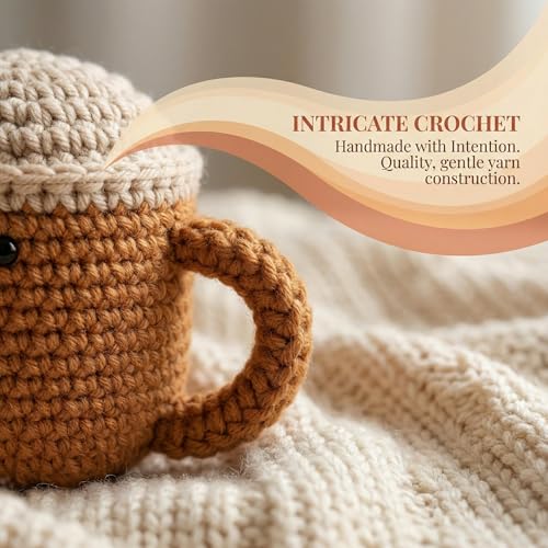 Crochet Coffee Cup Desk Decor with Positive Card - Cute Gift