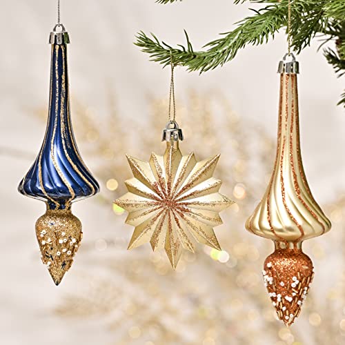 Blue and Gold Christmas Ornaments Set - Shatterproof Holiday Tree Decorations, 2-Pack