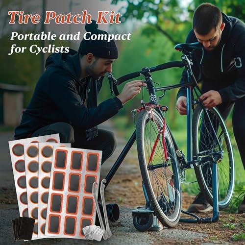 66PCS Bike Tire Repair Kit - Bike Tire Patch Kit with 56 Vulcanizing Patches, 2 Premium Stainless Steel Levers,Tools Inner Tube for Mountain Bike Accessories BMX Road Bicycle Ebike Scooter