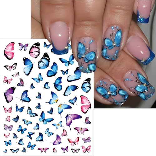 8Pcs Butterfly Nail Art Stickers 3D Self-Adhesive Colorful Decals