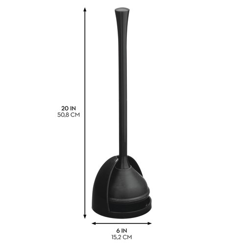 iDesign Compact Toilet Plunger with Holder for Bathroom Cleaning and Storage - Black