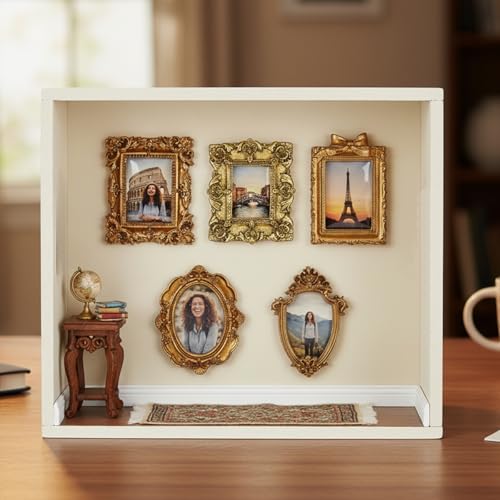 Mini Gold Picture Frames Set - 10 Vintage Resin Frames for Crafts