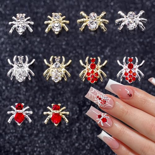 20Pcs 3D Alloy Spider Nail Charms with Red Crystal Rhinestones Punk Gems