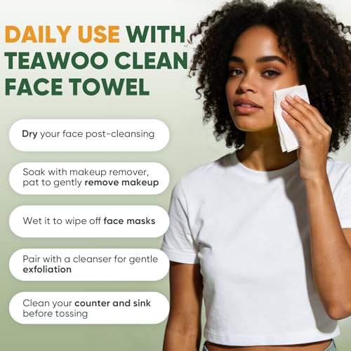 TEAWOO Disposable Face Towels 50ct, Soft Viscose Makeup Remover Wipes