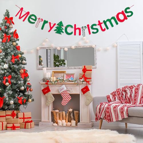 Merry Christmas Felt Banner – Red & Green Holiday Garland