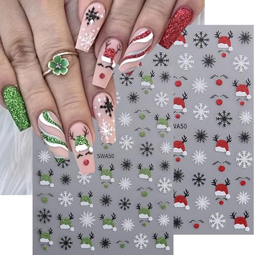 Christmas Nail Stickers 6 Sheets Self-Adhesive Winter Decals
