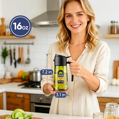 WANKODA 2-in-1 Olive Oil Sprayer & Dispenser Bottle - 16 Oz, Olive