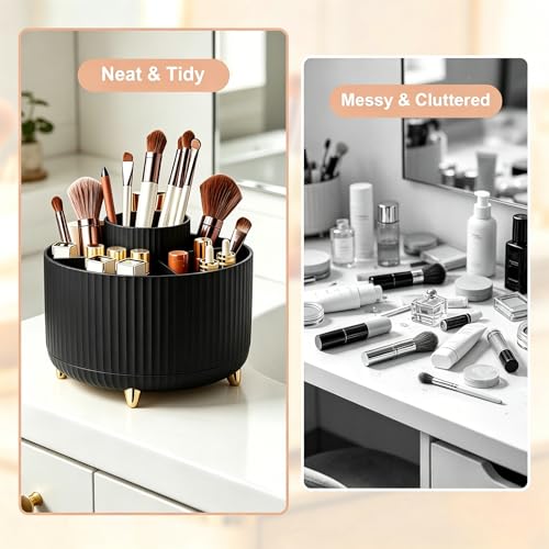 360° Rotating Makeup Brush Holder Organizer - Black