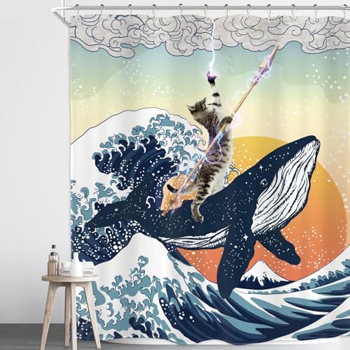 Funny Cat Shower Curtain - Waterproof 72x72 Inch Fabric Decor