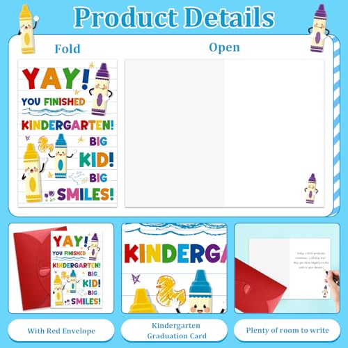 Kindergarten Graduation Cards with Envelopes - Class of 2026 Keepsake