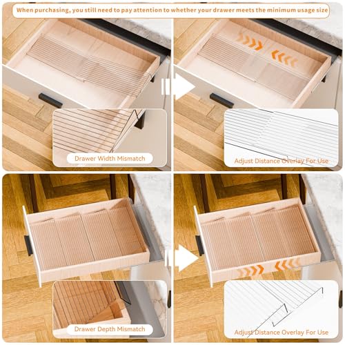 Yieach Adjustable 4-Pack Spice Rack Organizer - Expandable Acrylic Drawer Insert