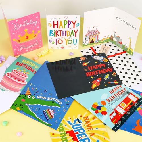 Hooqict Kids Birthday Cards, Assorted 10-Pack with Envelopes - Variety 2