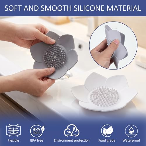 JJUNW Silicone Soap Holder - 2 Pack Self-Draining Lotus Dish