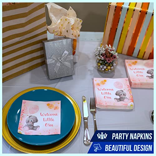 75-Pack Baby Girl Shower Napkins - Pink Teddy Bear Design