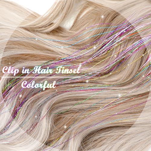 Clip-In Hair Tinsel Extensions - 18 Pcs 20-Inch Colorful Glitter Fairy Hair
