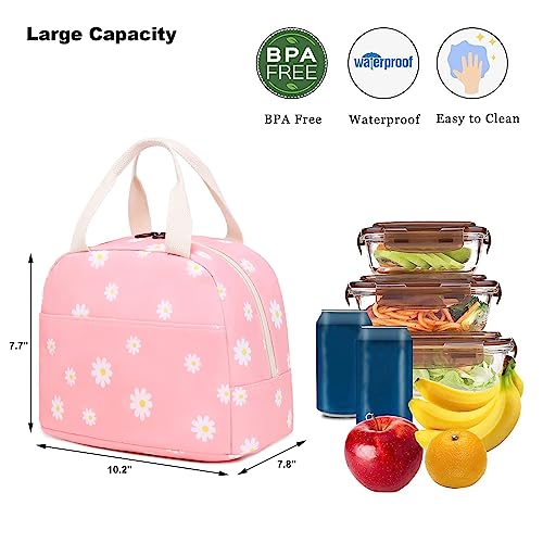 Mimfutu Flowers Pink Insulated Lunch Bag for Women Kids Reusable Picnic Tote