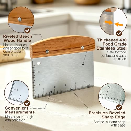 JuyVerq Stainless Steel Bench Scraper Set with Wood Handle