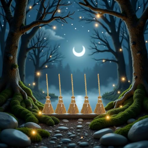 Miniature Witch Broomstick Set - 5 Cinnamon-Scented Props