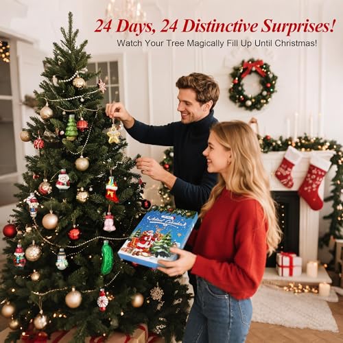 24 Glass Christmas Ornaments with Advent Calendar Set - Holiday Tree Decor