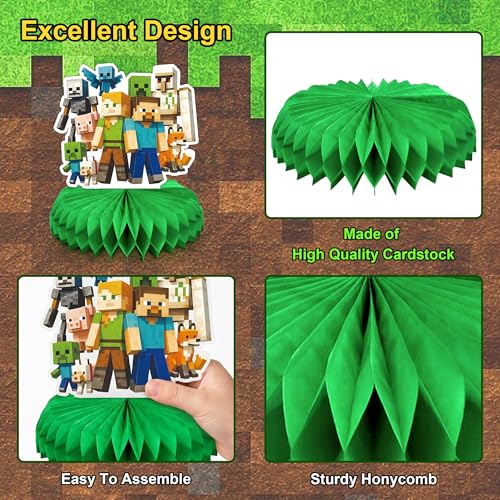 Pixel Game Birthday Party Centerpieces - 9 PCS Honeycomb Decor