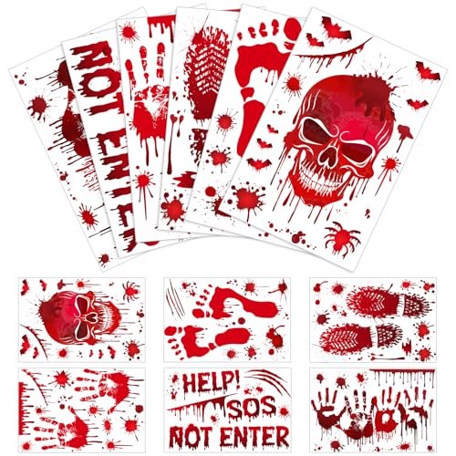 Bloody Handprint & Footprint Window Stickers - 6 Sheets Halloween Decor