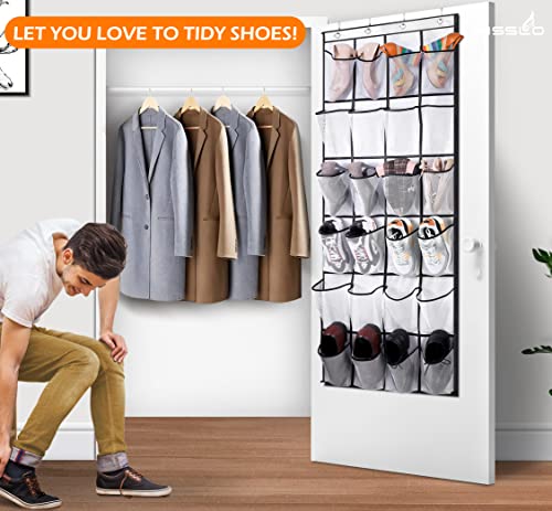 MISSLO White Over The Door Shoe Organizer with 24 Mesh Pockets - Fits Up to Size 13 Shoes
