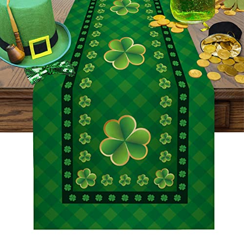 St. Patrick's Day Clover Buffalo Check Table Runner 13x36 Inch