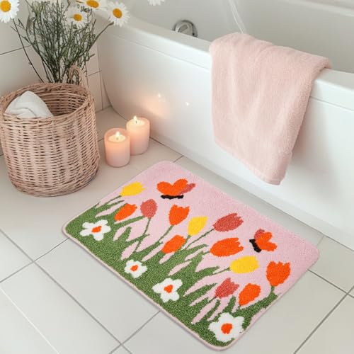 Spring Tulip Bath Mat - Non-Slip Bathroom Rug 17x27 Inch