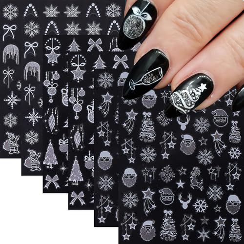 CnSybaris 6 Sheets Snowflake Nail Art Stickers 3D Silver Glitter Decals