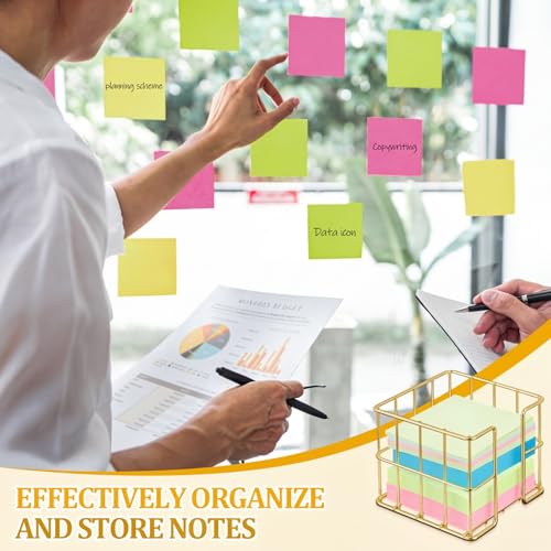 Gold Metal Sticky Note Holder Set - 2 Pcs Memo Cube Dispenser