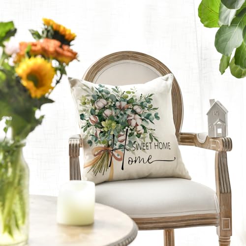 Eucalyptus Leaves Throw Pillow Cover - 18x18 Inch Farmhouse Decor