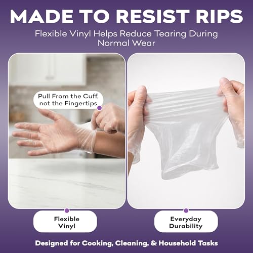 ProHeal Large Clear Vinyl Disposable Gloves - Powder & Latex-Free Kitchen Gloves (100 Count)