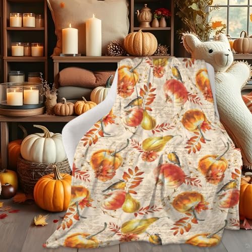 Joktacular Autumn Pumpkin Flannel Throw Blanket, Soft Fall Decor, 50"x40"