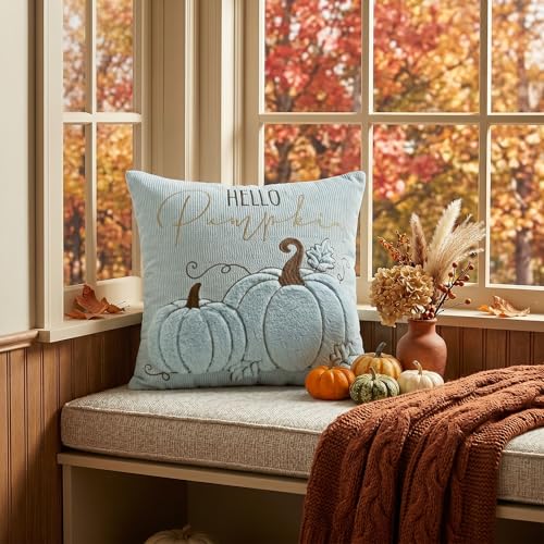 Blue Pumpkin Throw Pillow Covers 18x18 Inch - Set of 2