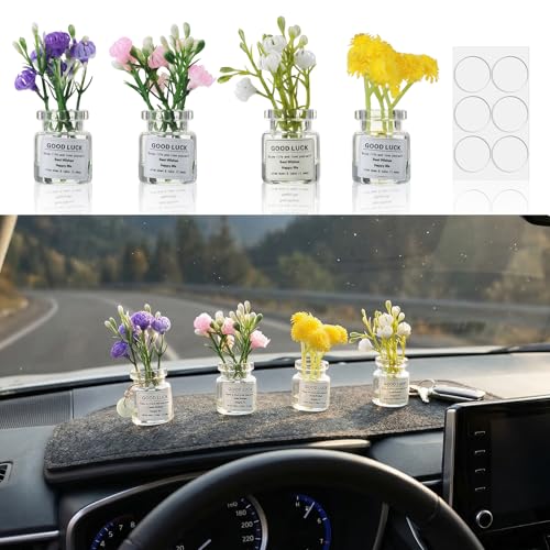 Daisy Car Dashboard Decorations - Mini Flowers in Glass Vase