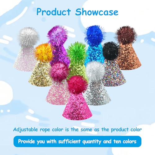 Pai Sence Pack of 10 Mini Party Hats for Stuffed Animals Toys, 1.9x3.3 Inches, 10 Color Variations