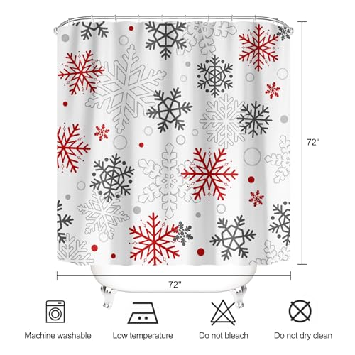 Christmas Snowflake Shower Curtain Red & Grey 72" x 72" with Hooks